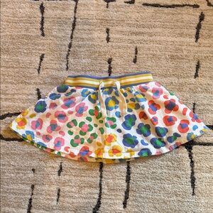 Mini Boden White Skort with Multicolor Leopard Spots and Stripe Waistband